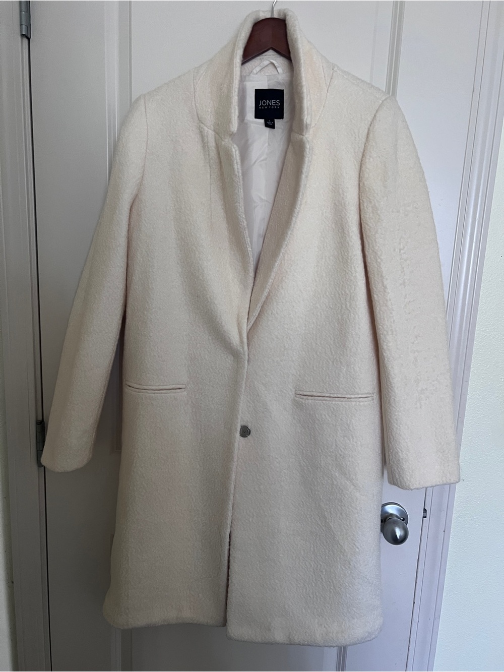 Jones New York Cream Single-Button Wool-Blend Pea Coat